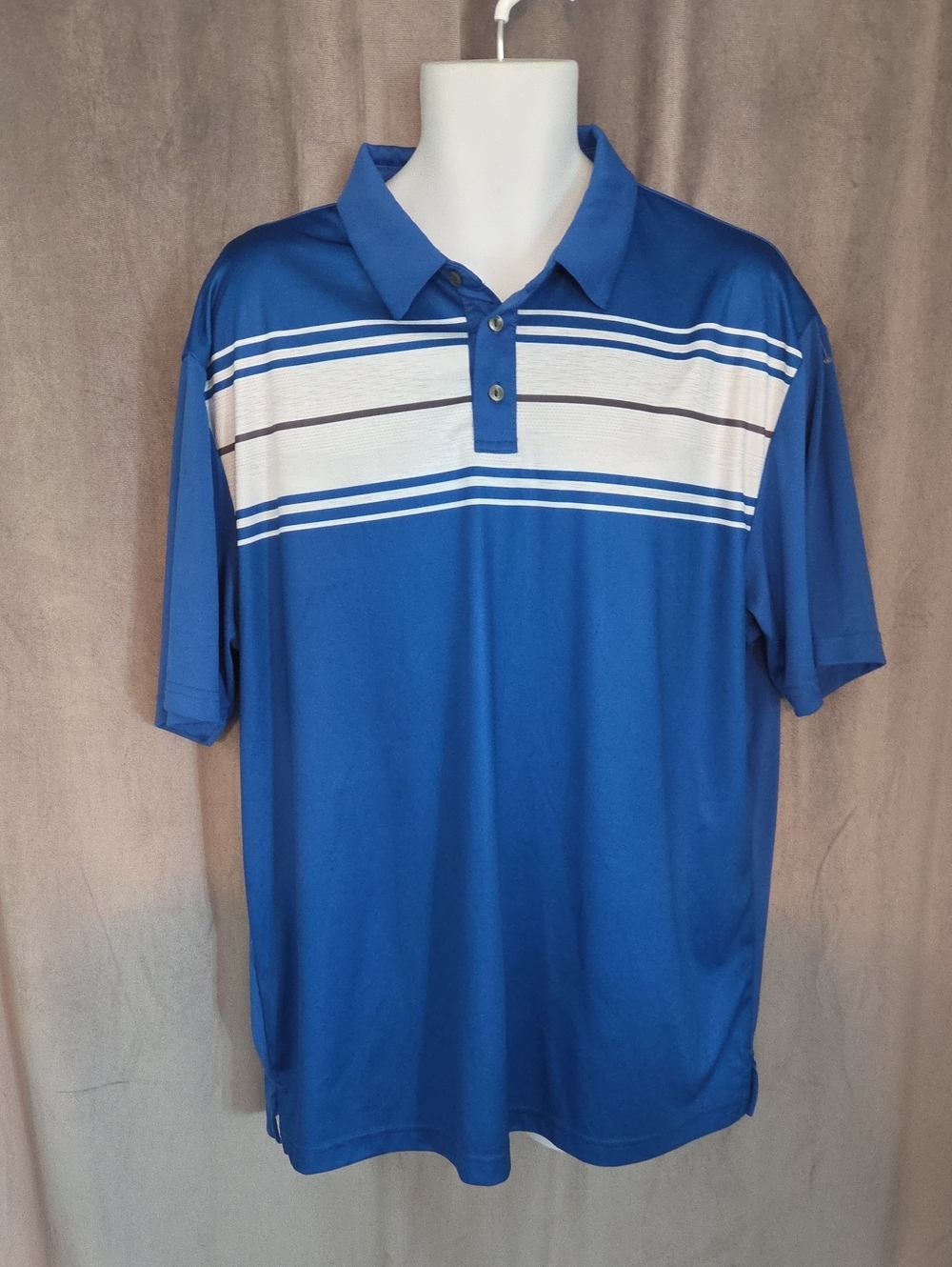 Ben Hogan XL Royal Blue Polo with White and Navy Stripe Panel